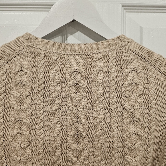 NWOT L.L. Bean Women's 100% Cotton Cable Knit Fisherman Tan Crewneck Sweater-M - Picture 8 of 10